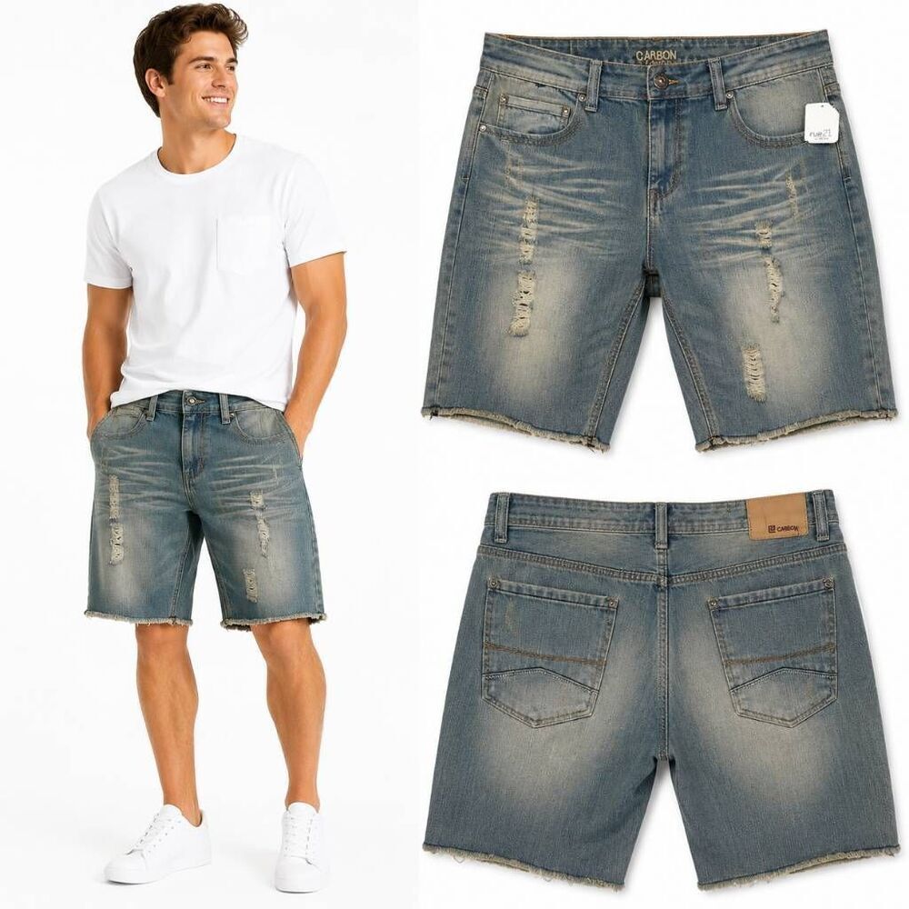 Rue21 Carbon Distressed Denim Shorts Men's 34 Light Wash